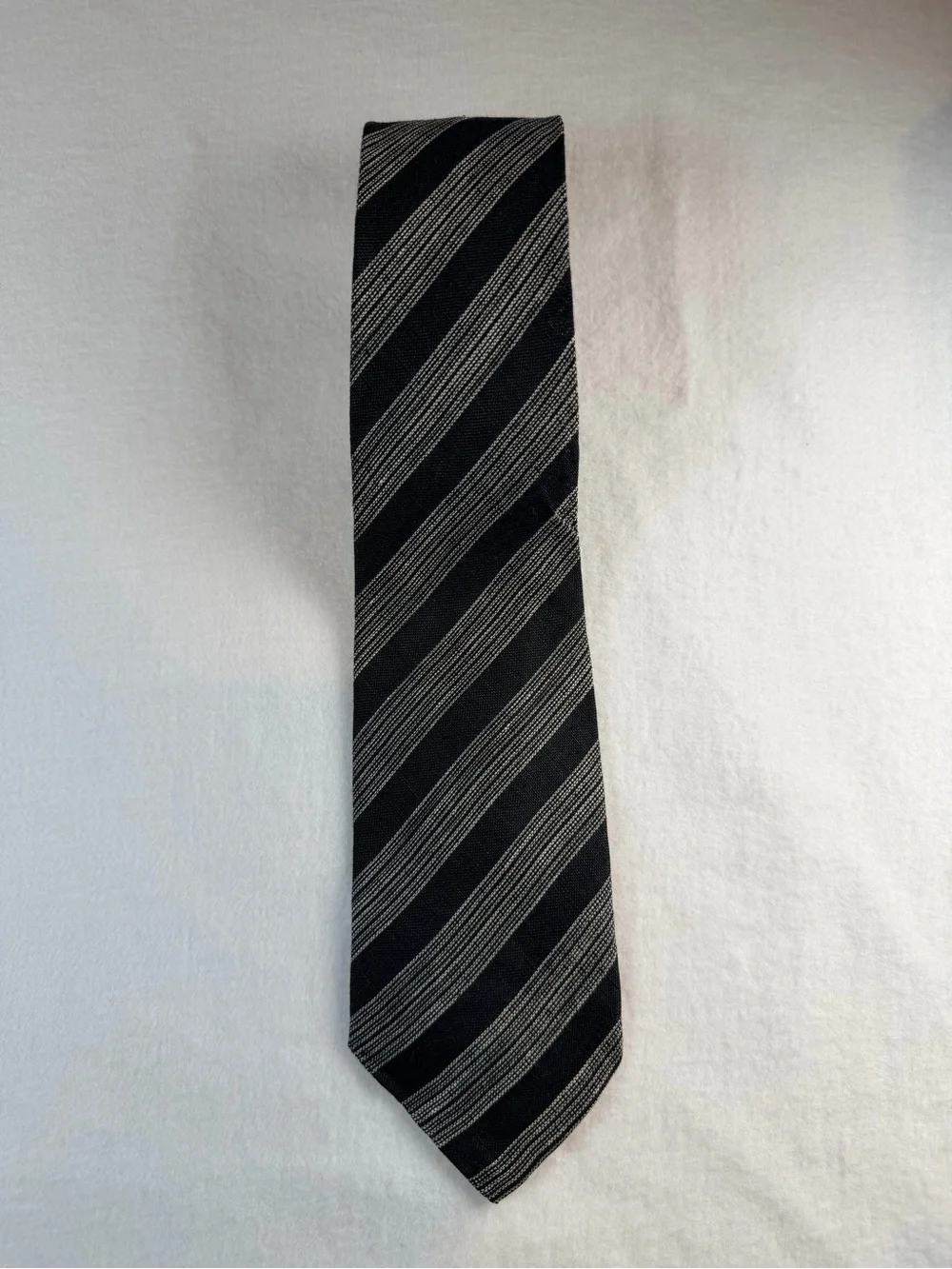 Ermenegildo Zegna 3” Black Tie with Silver-Gray Diagonal Stripes